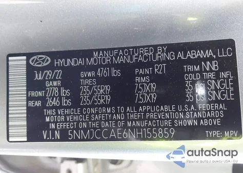 2022 Hyundai Tucson Sel из США, поврежденный, VIN 5NMJCCAE6NH155859